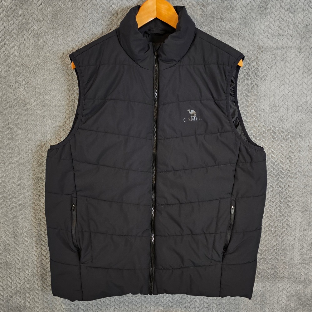 Camel Mens Black Puffer Vest Full Zip Insulated Sleeveless Jacket Outdoor L‎